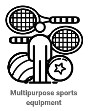Icono de material deportivo polivalente con raquetas y balones Icono de material deportivo polivalente con raquetas y balones